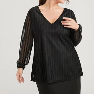 Bloomchic Top Womens 10 Medium Black V Neck Long Sleeve casual Mesh lined Blouse